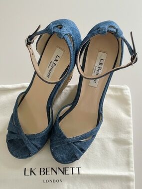 LK Bennett Litya Espadrille Wedge Denim Made in Spain Size 6